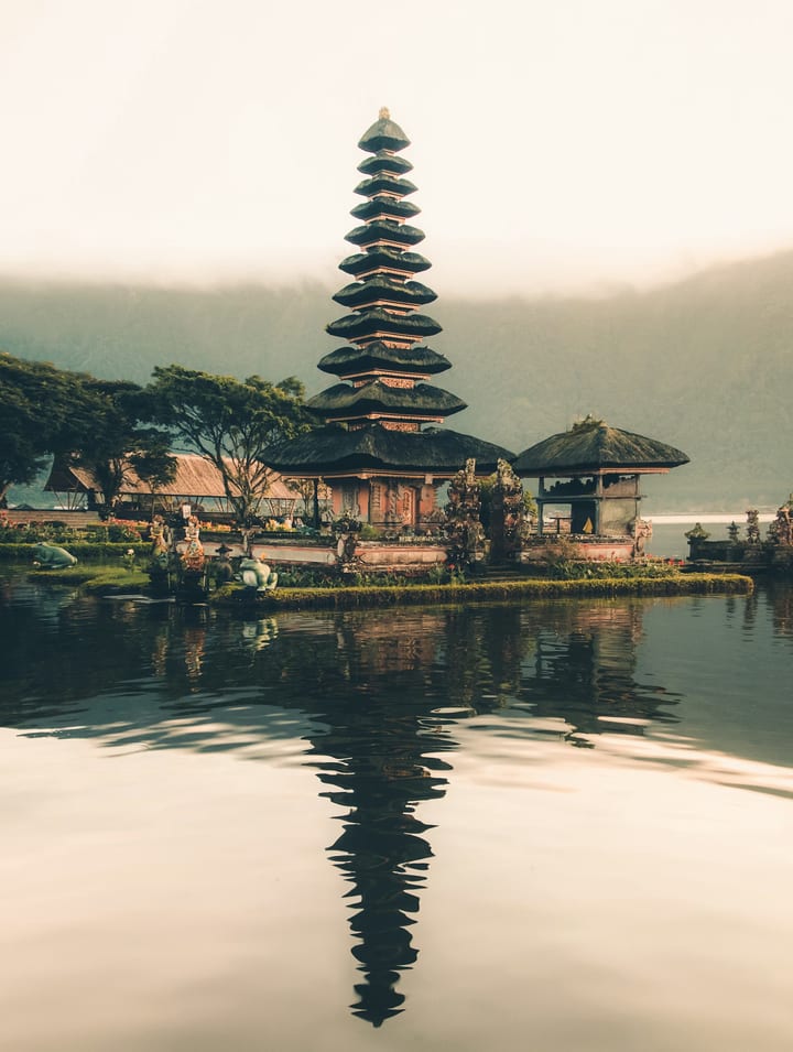 Bali coastline at sunset with calm sea and cliffs