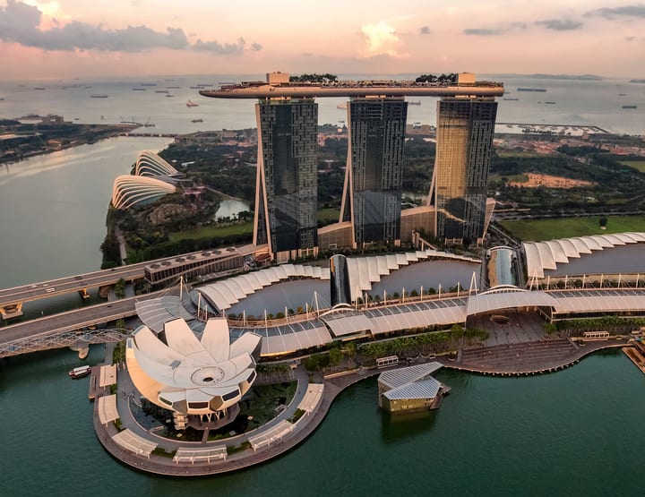 Singapore Marina Bay skyline with Marina Bay Sands at dusk